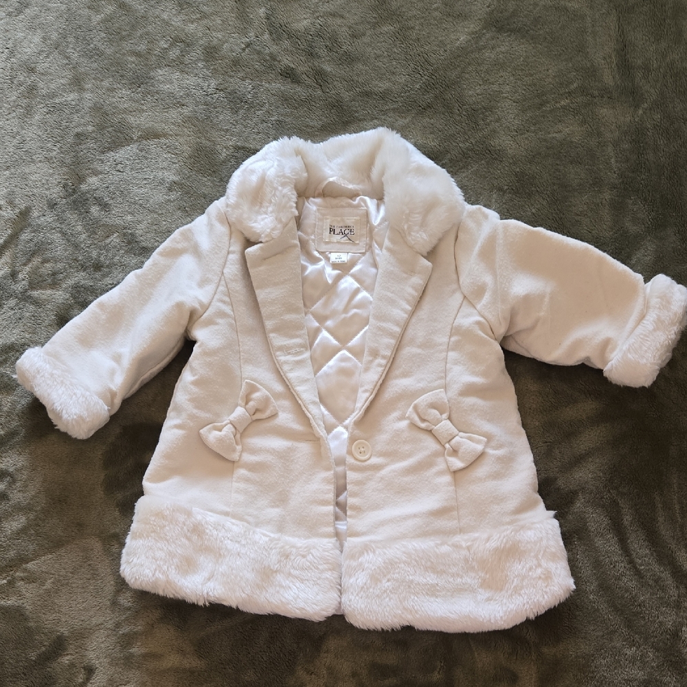 The Children's Place White Faux Fur Pea Coat